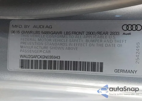 2016 Audi A7 3.0T Premium Plus из США, поврежденный, VIN WAU2GAFCXGN035943